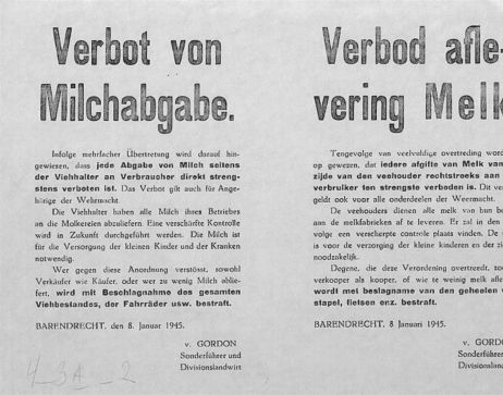 De Duitse bezetter bepaalde op 8 januari 1945 dat boeren melk niet rechtstreeks aan mensen mochten verkopen.
