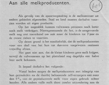 Door de spoorwegstaking was melk in de laatste maanden van de oorlog bijna niet meer te koop.